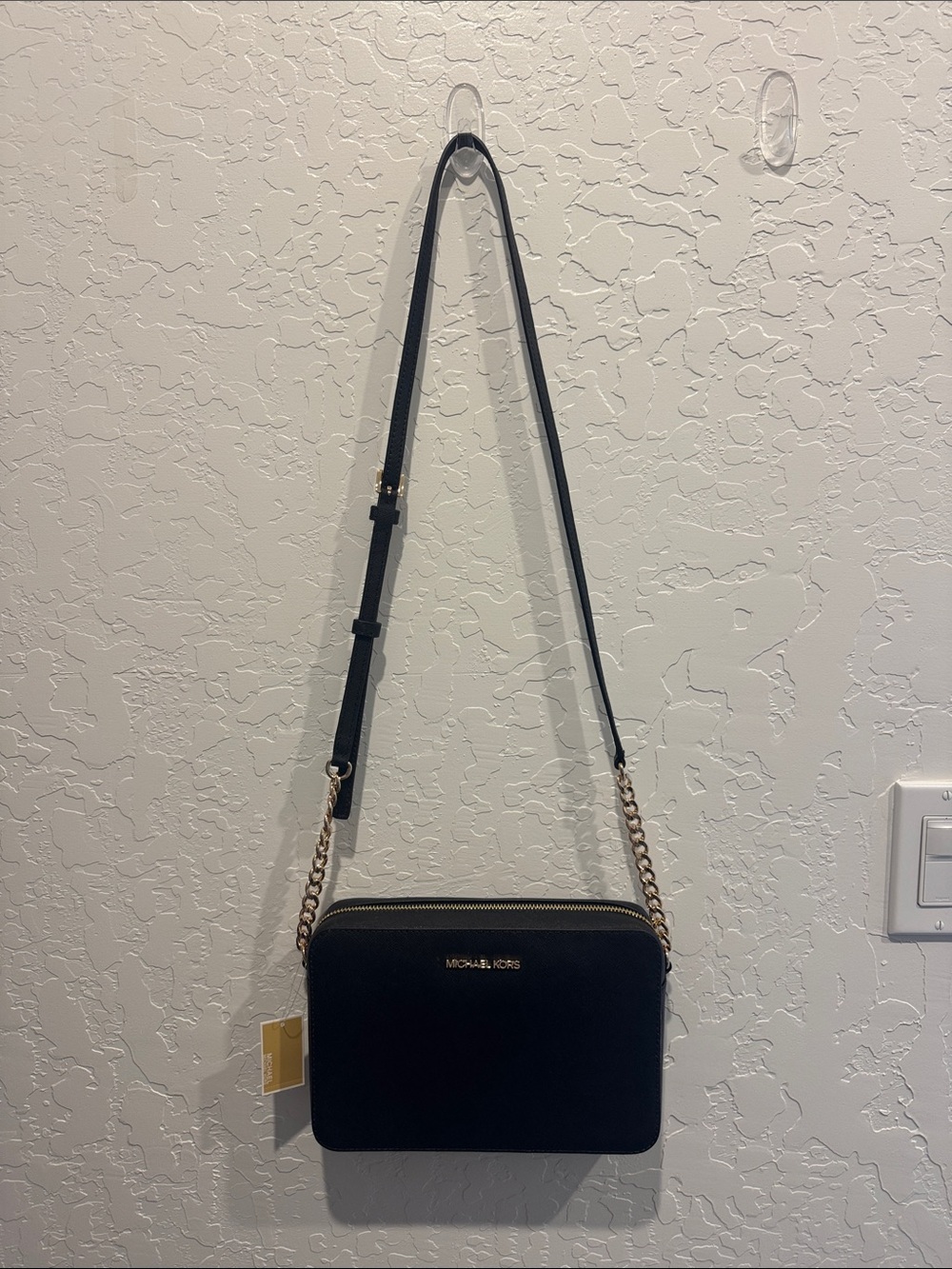 Michael Kors Black Crossbody with Gold Chain Detail